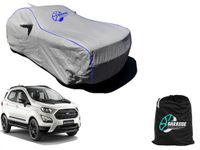 GARREGE® Ford Ecosport Car Body Cover Waterproof with Mirror and Antenna Pocket and Soft Cotton Lining (Full Bottom Elastic Triple Stitched) (Jungle Print with Blue Piping)