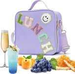 Insulated Lunch Bag, Waterproof Nylon Lunchbox, Purple, Adjustable Strap