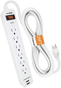 Digital Energy 6-Outlet + 2 USB 1050 Joule Surge Protector Power Strip with 25-Ft Long Extension Cord, White, UL Listed