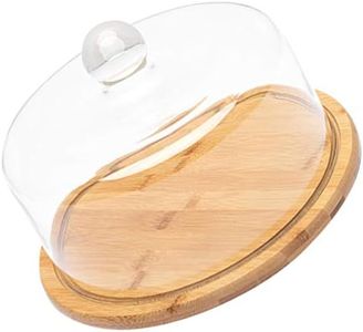 Cabilock Wood Cake Cheese Display Stand with Glass Dome Lid Wooden Serving Tray Wedding Cake Pedestal Cake Platter Cupcake Server Dessert Plate Birthday Baby Bridal Shower