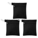 3pcs Golf Tee Bags, 6.69x5.51in Portable Golf Ball Pouch Zipper Golf Accessory Bag with Metal Lobster Claw Clip Golf Ball Storage Bag for Valuables & Golf Accessories(Black)