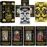 Smoostart Black Halloween Style Tarot Cards with Meanings, Tarot Cards Deck with Guidebook for Beginners, Halloween Elements Tarot Contains Multiple Interpretations