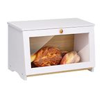 HOMEKOKO Wooden Bread Bin for Kitchen Counter Single Layer Bamboo Large Capacity Food Storage Container (White)