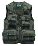 KTWOLEN Men's Outdoor Vest Quick Dry Fishing Vest Multi Pocket Breathable Gilet Safari Hunting Hiking Photography Waistcoat Sleeveless Jacket, Dark Camo, M