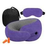 GREELI Premium Memory Foam Neck Pillow for Travel, Compact & Portable Airplane Travel Pillow Combo with Soft Eye Mask and Carry Bag. (Lavender)