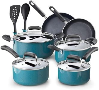 Cook N Home Pots and Pans Nonstick Cookware Set 12-Piece, Kitchen Cooking Set with Frying Pans and Saucepans, Induction Compatible, Turquoise