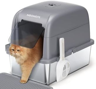 MeoWant Cat Litter Box with High Sided Stainless Steel with Lid, Enclosed Metal Litter Pan for Big Cat, Never Absorbs Odor, Non Stick Surface, XXL Extra Large Litter Tray, Detachable, Easy Clean, Grey