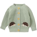 Opewod Baby Knit Cardigan Sweater for Boy Girl Soft Warm Crochet Coat Round Neck Long Sleeve Toddler Outwear Fall Winter Clothes Green 0-3 Months