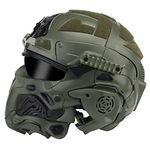 AQ zxdc Tactical Protective Full Face Helmet, with Mask Headset Googgles Defogging Fan, for Airsoft Paintball,Green