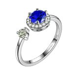 Parnika (Formerly MJ 925 CZ Rotating Ring in 92.5 Sterling Silver | Free Size Adjustable ring for Women & Girls | With Certificate of Authenticity | (Navy Blue)