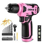 DEKOPRO 8V Cordless Drill, Drill Set with 3/8" Keyless Chuck, 42pcs Acessories, Built-in LED, Type-C Charge Cable, Pink Power Drill for Drilling and Tightening/Loosening Screws