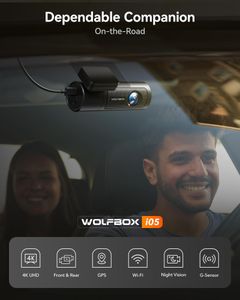 WOLFBOX 4K Front & Rear Dash Cam – WiFi, GPS, Night Vision, 32GB Card