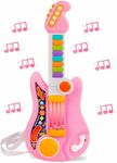 Perkidern Kids Guitar for Girls Boys, Musical Guitar Toys with Guitar & Piano Mode, Multifunctional Musical Instrument Guitar with Lights and Touch Sensor for Toddlers Gift-Pink