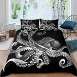 Erosebridal Ocean Octopus Duvet Cover King Size Abstract Marine Life Animal Bedding Set, Underwater World Comforter Cover for Kids Teens Adult, Quilt Cover Dorm Room Decorations, Black Grey