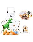 WERNNSAI Dinosaur Apron Set - Waterproof Chef Artist Cooking Aprons for Kids Boys Kitchen Bib with Adjustable Strap Pocket Chef Hat and Mittens for Baking Painting Party (Extra Small, 2-5 Years)