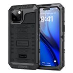 Mitywah Waterproof Case for iPhone 15, Heavy Duty Military Grade Armor Metal Case, Underwater Full Body Protective Case Shockproof Built-in Screen Protector Rugged Case 6.1 inch, Black