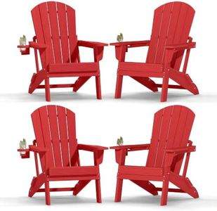 Plawdlik Folding Adirondack Chair Set of 4, SGS Tested, Wooden Textured with Cup Holder, Heavy All-Weather HDPE Comfortable Set Poolside Backyard Lawn,Red