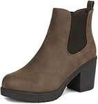 DREAM PAIRS Women's FRE High Heel Chelsea Style Ankle Bootie,FRE,Brown/Pu,Size 6.5