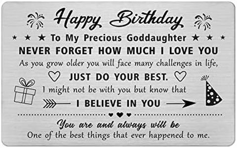 FALOGI Goddaughter Birthday Card, Goddaughter Birthday Gifts Ideas, Metal Engraved Wallet Card