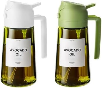 TrendPlain - 16oz Olive Oil Dispenser for Kitchen - 2 in 1 Olive Oil Dispenser and Oil Sprayer - Olive Oil Dispenser Bottle w/Stickers - Olive Oil Sprayer for Cooking 2Pcs White&Green (Light Blockage)
