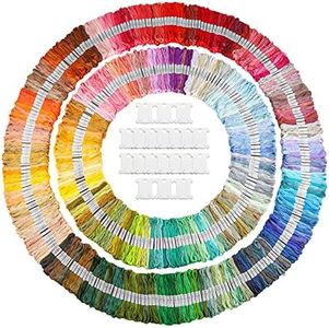 Caydo 100 Skeins Embroidery Floss, Rainbow Color Friendship Bracelets Floss Embroidery Thread with 12 Pieces Bobbins