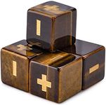 Handmade Semiprecious Stone Fudge Dice (4-Pack) | Premium Engraved 16mm Dice Accessories & Black Velvet Pouch | Fate Tabletop RPG Gaming (Tiger's Eye)