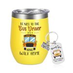 Lifecapido Bus Driver Gifts, Be Nice to The Bus Driver Insulated Wine Tumbler 12 oz, Appreciation Gifts Christmas Birthday Gifts Thanksgiving Retirement Gift for Women Men School Bus Driver, Yellow