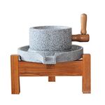 WANLIAN Handmade Stone Mill/Grinder (Medium), Handmade Household Old Hand Mill for Grain, Bean and Barley (7.87inx11.8in), with Wooden Frame