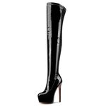 Aachcol Patent Leather Over The Knee Stiletto Boots Platform Thigh High Boots Round Toe Side Zipper Sexy Dress High Heel Boots 5.9 Inches Heels Black 11 M US