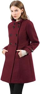 Allegra K Women's Stand Collar Double Breasted Slant Pockets Trendy Outwear Winter Coat Burgundy Medium