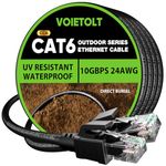 VOIETOLT Outdoor Cat 6 Ethernet Cable 40m, Water Resistant Direct Burial LLDPE UV Jacket - 24AWG 10Gbps High Speed Gigabit Internet Network Cable - CCA, UTP with 40 Ties - Black