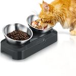 PewinGo Cat Bowls with Stainless Steel, 15° & 0° Tilting Neck Protective Bowl Easy to Clean & Non-Slip Silicone Mat Raised Puppies Food Feeder for Pets, Cats Small Dogs and Food and Water Feeding