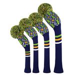 Knit Woods Golf Head Covers, Set of 4, Blue Green Color, Fit Driver (460CC) Fairways Hybrid/UT. Soft and Elastic, Essential for Golf Fans, Protect Golf Club and Shaft.