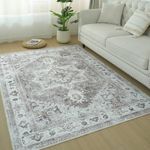 BRICHOEE Boho Taupe Area Rug 4x6- Vintage Non-Slip Bedroom Rug Living Room Rug Boho Soft Carpet for Dining Room Dorm Outdoor