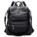 ALTOSY Genuine Leather Backpack Purse for Women Large Shoulder Bag With Laptop Compartment Multiple Pockets (S106 Black)