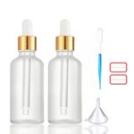 2 x 100ml Dropper Bottle Clear Glass Dropper Bottle with Dropper Pipettes, Refillable Sample Dropper Bottles with Funnel and Label for Essential Oil Blending, Perfumery (Transparent, 2 x 100ml)