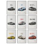 InklingArt Car Canvas Poster 911 GT3RS Racing Car Wall Art, Vintage Classics Supercar Print Set For Men Cave Boys Room Bedroom Home Aesthetics Wall Decor (9 Set, 8 x 12in Unframed)