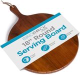 BIRDROCK HOME Acacia Wooden Cheese Serving Board with Handle - Charcuterie, Appetizers, Kitchen Platter, Grazing Board, Pizza, Meat, Bread, Cutting, Party, Food Display Tray - Espresso, 18", Round