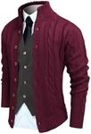 COOFANDY Men's Business Casual Cardigan Sweater Slim Fit Cable Knit Button Up Sweater with Pockets Wine Red