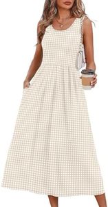 WIHOLL Summer Dresses for Women Beach Vacation Clothes Cruise Resort Wear Outfits 2026 Sun Dress Flowy Midi Maxi Dresses for Seniors Sundresses Spring Dresses Beige Gingham 2XL
