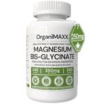 Magnesium Glycinate Highest Potency 250mg Per Capsule. 240 Capsules Of Chelated Magnesium Bis-Glycinate Per Bottle. Enhanced With Magnesium Oxide, Natural Sleep Aid, Energy Metabolism, Muscle Function, Bone & Heart Health.