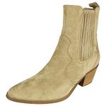 LoudLook Ladies Ankle Cowboy Shoes Womens Zip Heel Western Faux Suede Calf Boots Size Khaki 3