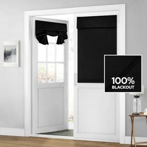 HOMEIDEAS 100% Blackout French Door Curtains, Privacy Door Curtains for Door Window, 26 X 40 Inch Room Darkening Curtains, Thermal Insulated Door Window Shades for Bedroom, (1 Panel, Black)