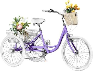 AkiiGer Adult Tricycles for Adults, 7 Speed Adult Trikes, 20/24/26 inch 3 Wheel Bike with Basket, Three-Wheeled Cruiser Bicycles for Women and Men, Without Fenders (Taro Purple, 7-Speed / 24" Wheels)