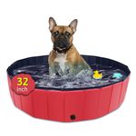 CACSPS Foldable Dog Pool, 32" x 8" Kiddie Pool with Hard Plastic, Non-Slip Dog Bath Tub for Outdoor Backyard, Collapsible Dog Swimming Pool for Kids Dogs Pets (Red)