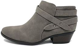 Soda SWEETEN Women's Fashion Closed Toe Multi Strap Ankle Bootie Block Heel (Grey Sweeten, numeric_7_point_5)