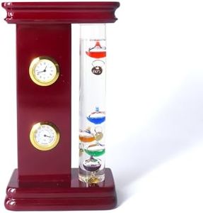 Lily's Home Analog Weather Station with Galileo Thermometer, Quartz Clock, and Hygrometer, Glass Wood Frame Galileo Thermometer for Indoor Home Décor (4.2”X2.2”X7.1”)