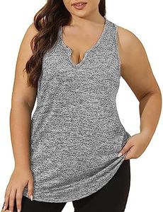 FOREYOND Plus Size Workout Tank Tops for Women V Neck Sleeveless Yoga Gym Tops, Light Grey, XX-Large Plus