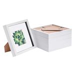 Nicola Spring 5 Piece 8 x 8 3D Shadow Box Photo Frame Set - Craft Display Picture Frame with 4 x 4 Mount - Glass Aperture - White/White