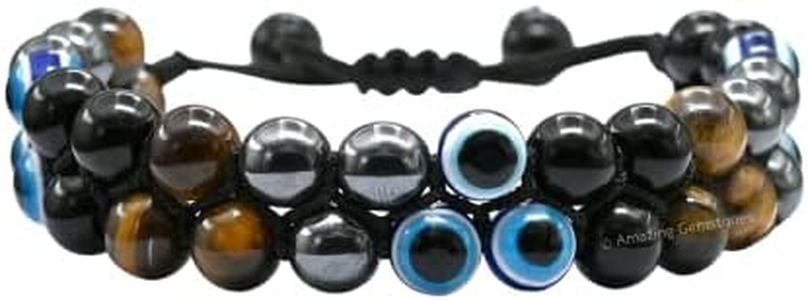 Evil Eye Ultimate Protection Bracelet - Multi Triple Protection Bracelet for Men Women - Hematite, Tiger Eye, Black Obsidian Bracelet Set Healing Stones Gift Pulseras Para Hombres Mujer
